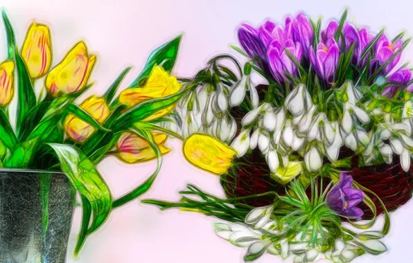 Grafika, Tulipany, Kwiaty, Krokusy