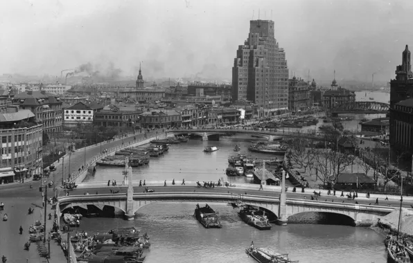 Ретро, река, старое, Шанхай, набережная, 1930е годы