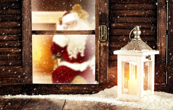 Зима, снег, украшения, Новый Год, окно, Рождество, фонарь, Christmas