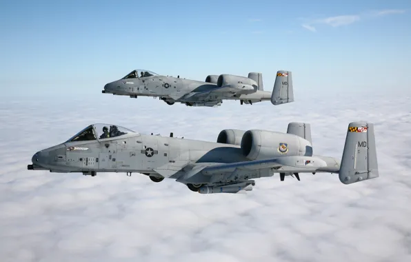 Небо, облака, пара, A-10, штурмовики, Thunderbolt II