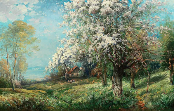 1907, Austrian painter, австрийский живописец, oil on canvas, Flowering (Normandy), Адольф Кауфманн, Цветение (Нормандия), Adolf …