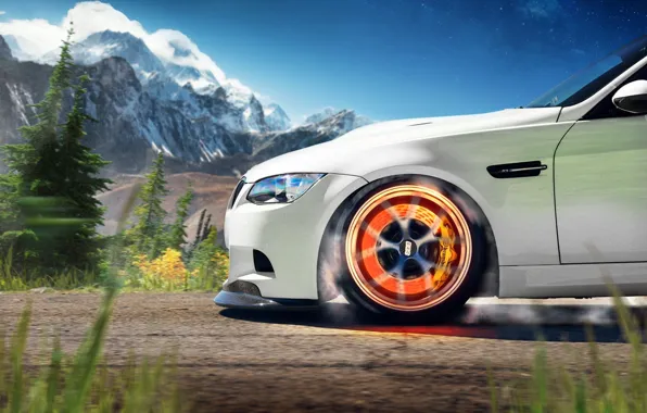 Картинка белый, горы, бмв, BMW, white, front, суппорт, 3 Series
