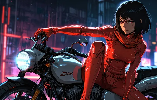 Картинка motorcycle, cyberpunk, warrior, mikasa, ackerman