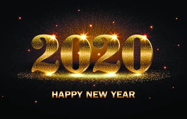 Надпись, Новый год, звёздочки, 2020