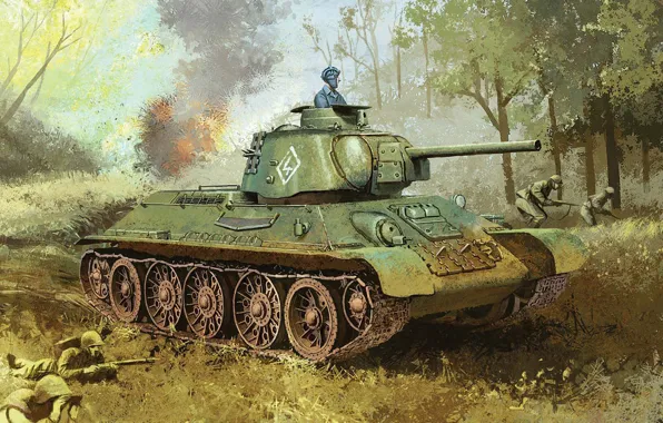 Танк, Советский, средний, Т-34-76, тридцатьчетверка, Отечественной, образца, войны.