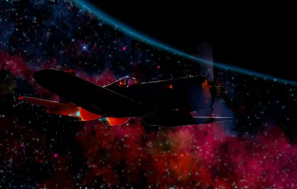 Планета, звёзды, самолёт, Space Corsair
