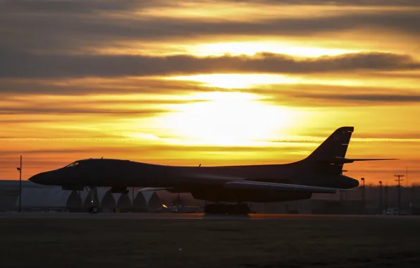 Закат, рассвет, Lancer, B-1B, ВВС США, стратегический бомбардировщик, с крылом изменяемой стреловидности, Rockwell International