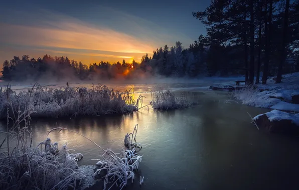 Картинка зима, ночь, озеро