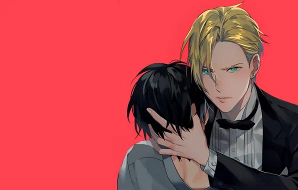 Кровь, парни, красный фон, рана, Banana Fish