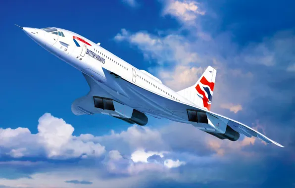 Картинка art, airplane, painting, aviation, jet, Concorde British Airways