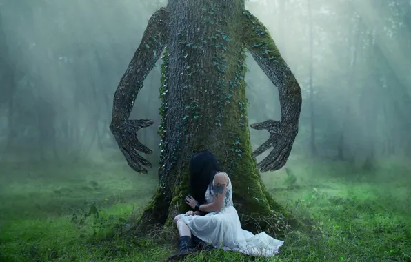 Картинка девушка, природа, дерево