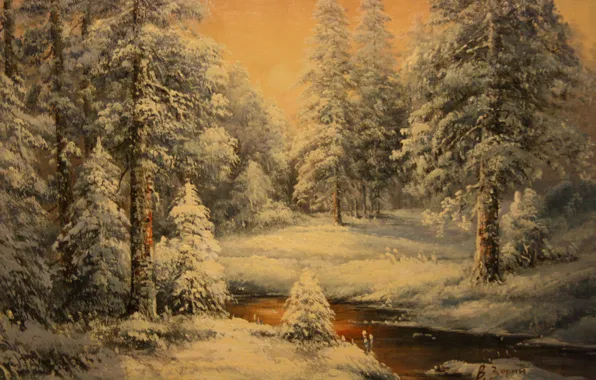 Картинка холод, зима, снег, фон, обои, мороз, Новый год, живопись