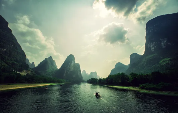 Картинка горы, река, скалы, Вьетнам