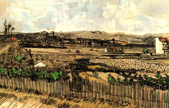Картинка забор, Vincent van Gogh, at the Left Montmajour, Harvest in Provence