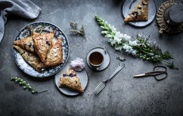 Coffee, blueberry, lavender, pastry, ricotta