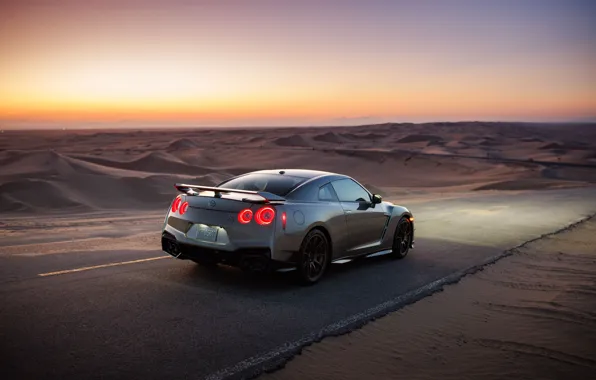 Барханы, пустыня, дюны, Nissan, GT-R, ниссан, R35, стоп-огни