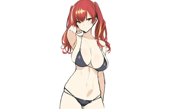 Girl, sexy, cleavage, red hair, long hair, brown eyes, boobs, anime