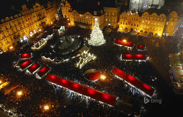 Картинка огни, люди, праздник, Прага, Чехия, Рождество, Новый год, ярмарка