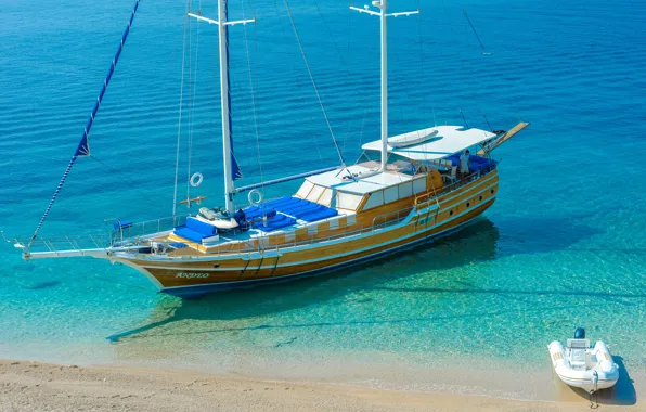Море, берег, корабль, парусник, яхта, Croatia, мачты, на якоре