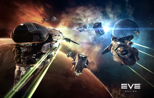 Туманность, планета, Космос, space, битва, космический корабль, eve online, battle