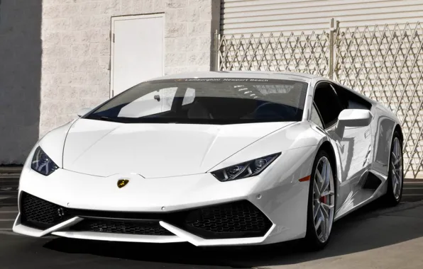 Lamborghini, white, beach, Huracán, newport