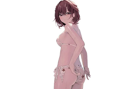 Girl, sexy, ass, wet, cleavage, brown hair, brown eyes, boobs
