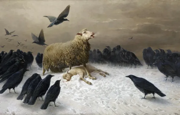 Картинка смерть, вороны, гибель, овечка, овца, «Боль», August Friedrich Schenck
