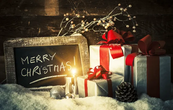 Картинка снег, украшения, шары, Рождество, подарки, Новый год, new year, Christmas