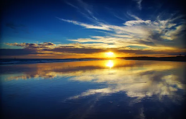 Закат, водная гладь, Атлантический океан, Atlantic Ocean