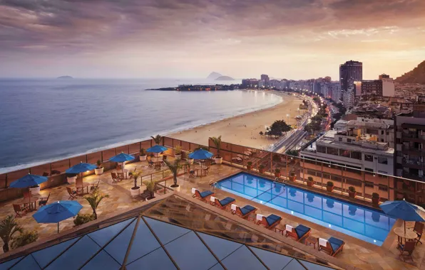 Море, пляж, зонтик, проспект, вечер, бассейн, шезлонг, pool