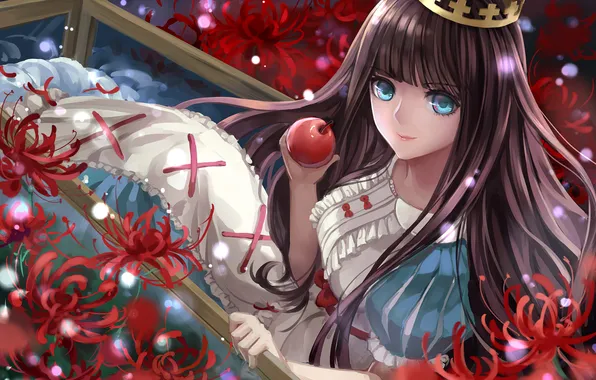 Картинка девушка, цветы, яблоко, аниме, корона, art, Sound Horizon, Marchen von Friedhof