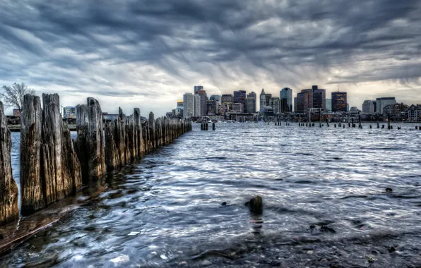 Картинка город, дождь, Бостон