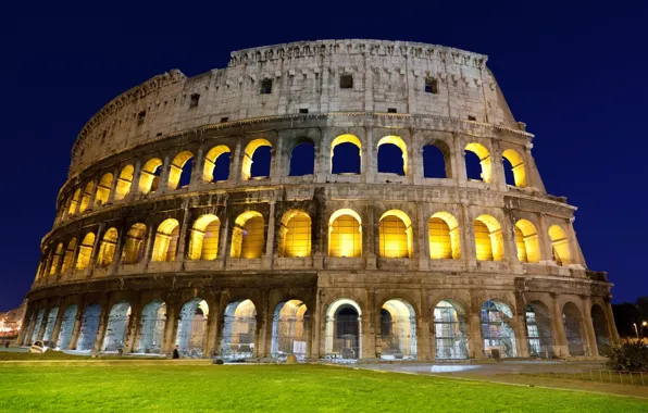 Картинка трава, свет, вечер, Рим, Колизей, Италия, архитектура, Italy
