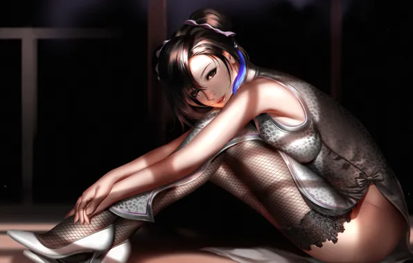 Girl, sexy, thighhighs, boobs, anime, beautiful, short hair, pretty