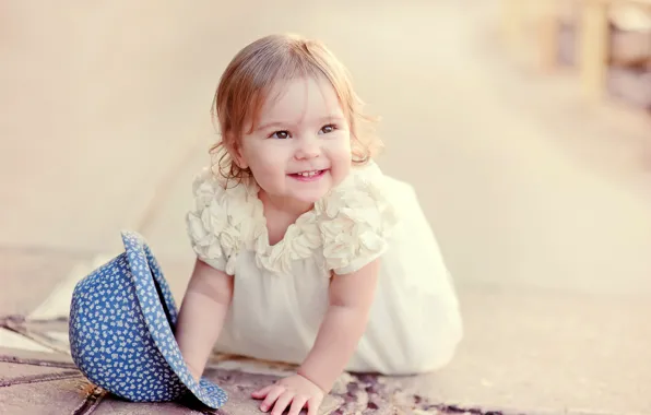Радость, улыбка, ребенок, шляпа, платье, девочка, dress, smile