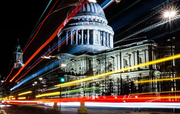 Картинка ночь, Лондон, Великобритания, night, London, United Kingdom, St Paul's Cathedral, Собор Святого Павла