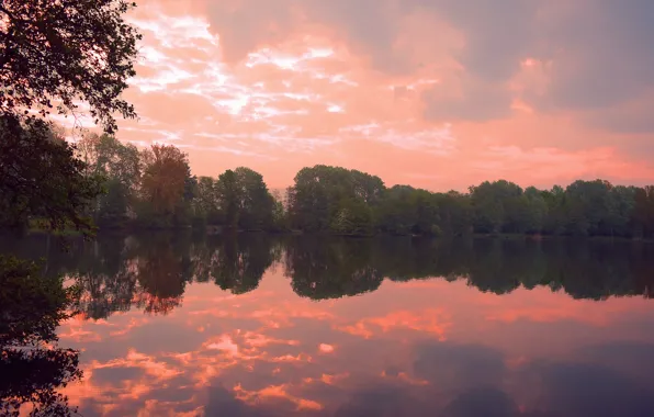 Картинка осень, закат, озеро, sunset, Autumn, lake