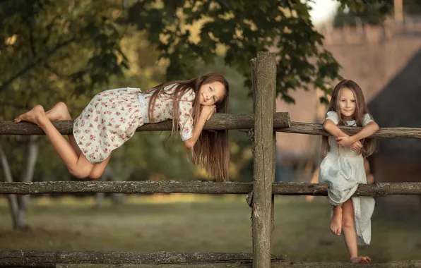 Лето, детство, девочки, деревня, сестры, плетень