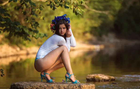 Лето, цветы, ноги, Girl, summer, русская баба, девушка на реке, The girl on the river