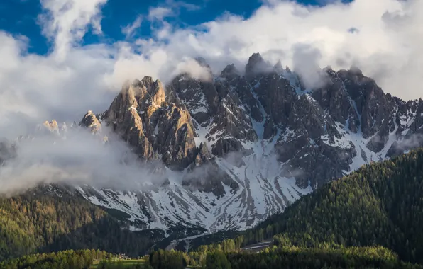 Картинка лес, облака, горы, склоны, Италия, Доломиты, San Candido
