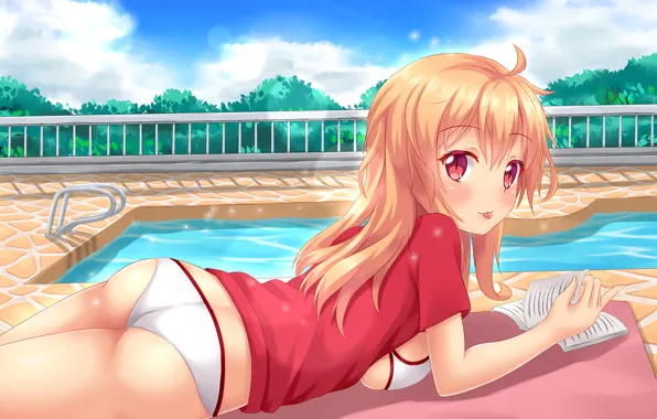 Картинка girl, sexy, ass, pool, cleavage, long hair, boobs, anime