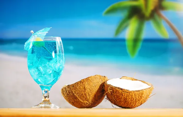 Картинка пляж, лето, отдых, кокос, коктейль, summer, beach, каникулы