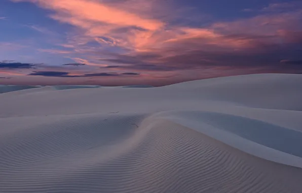 Картинка песок, закат, пустыня, дюны, США, Нью-Мексико