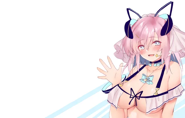 Girl, sexy, cleavage, blouse, pink hair, boobs, anime, beautiful