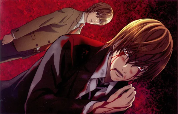 Кровь, костюм, галстук, death note, тетрадь смерти, рана, yagami light, kira