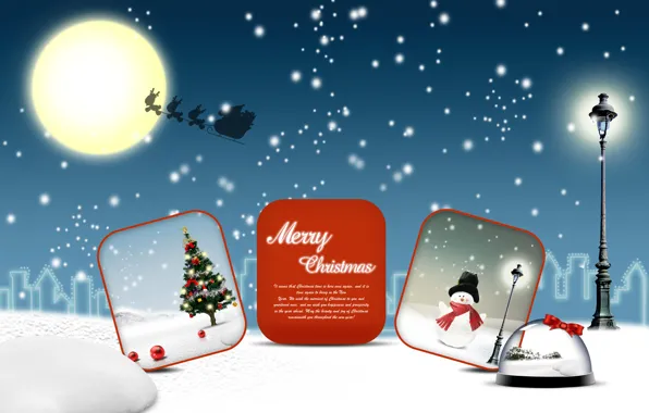 Картинка снег, луна, vector, елка, новый год, вектор, Рождество, снеговик