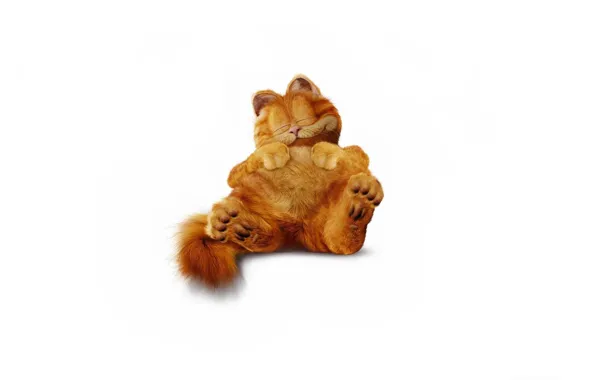 Картинка кот, минимализм, пушистый, рыжий, спит, Гарфилд, Garfield