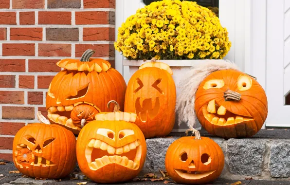 Картинка праздник, тыквы, Halloween, банда, хэллоуин