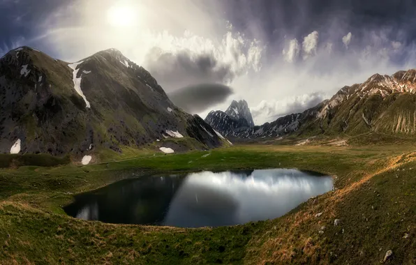 Картинка облака, горы, озеро, Италия
