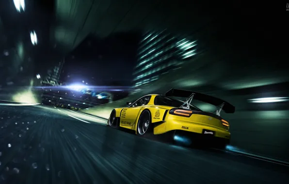 Авто, Ночь, Желтый, Город, Машина, Скорость, Движение, NFS